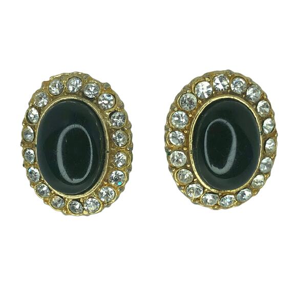 Vintage Gold and Black Oval Bling Earrings - Picture 2 of 5